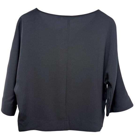 UNIQLO Black Blouse Size Small 3/4 Sleeve Womens Top Modern Minimalist V Neck NW - Picture 2 of 9